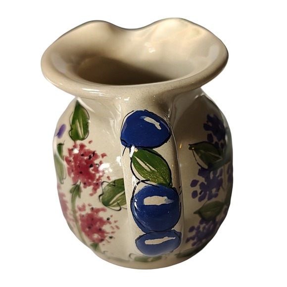 Mesa Pottery Creamer Signed Pitcher Hand Painted Fruit Hungary Vintage 3.75 Inch - Picture 4 of 6